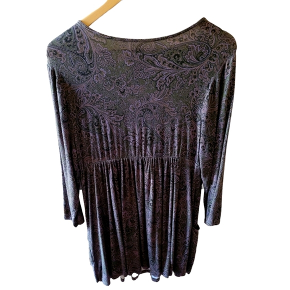 Soma Luxuriously Soft Paisley Deep Purple and Gray Print Scoop Neck Lounge Wear - Picture 2 of 7